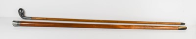 Lot 219 - Two antique walking canes, both having white...