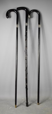 Lot 225 - Three antique ebonised walking sticks, of...