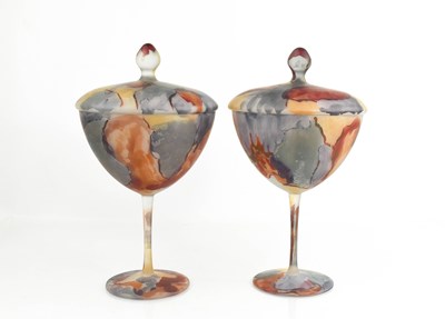 Lot 67 - A pair of 20th century painted glass goblets...