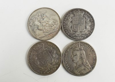 Lot 320 - Four Victorian silver crowns, dated 1889, 1847,...