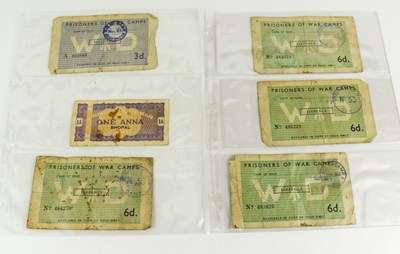 Lot 336 - Six WWII Prisoner of War paper money notes, to...