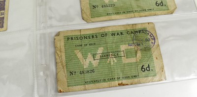 Lot 336 - Six WWII Prisoner of War paper money notes, to...