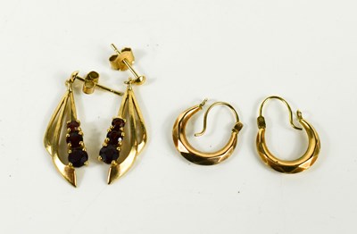 Lot 188 - Two pairs of 9ct gold earrings: one pair of...