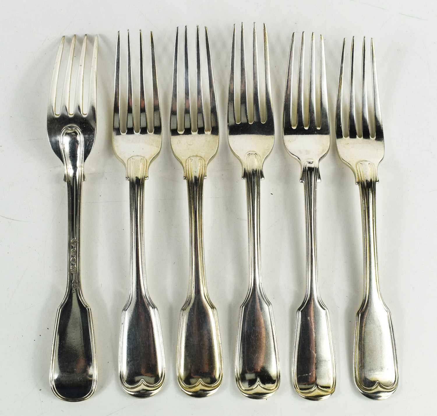 Lot 467 - A set of six silver Victorian dinner forks,...