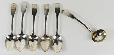 Lot 451 - A set of five Irish silver tea spoons by...