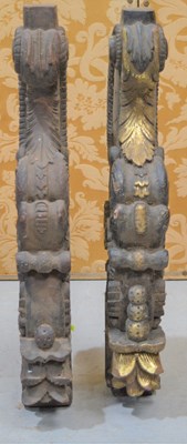 Lot 631 - Two antique carved console legs, with some...