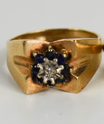 Lot 215 - A 9ct gold, sapphire and diamond 1970s ring,...