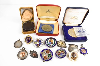 Lot 263 - A group of silver and enamel medals and...