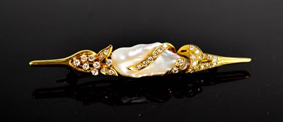 Lot 5 - An 18ct gold, pearl and diamond set brooch,...