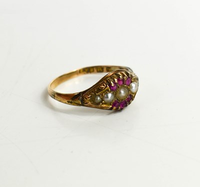 Lot 84 - A vintage 15ct gold, seed pearl and ruby ring,...