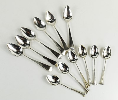 Lot 432 - Two sets of silver teaspoons, one set bearing...