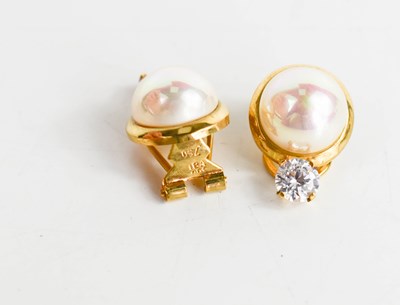 Lot 30 - A pair of 18ct gold, simulated pearl and cubic...