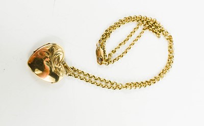 Lot 107 - A 9ct gold chain link necklace with heart form...