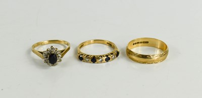 Lot 73 - Three rings including a 9ct gold sapphire and...