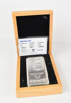 Lot 414 - A Metalor 1 Kilo silver 999 Swiss bar, in the...