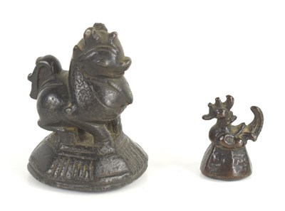 Lot 100 - A Chinese bronze seal modelled as a cockerel...