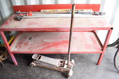 Lot 329 - A heavy duty metal work bench 160cm wide...