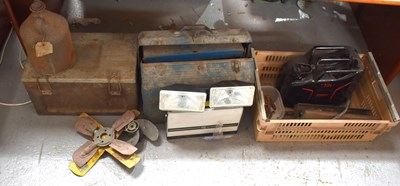 Lot 316 - A WWII date H50 ammo box together with a metal...