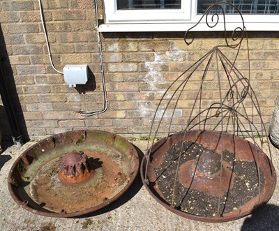 Lot 300 - Two cast iron Mexican hat pig troughs, one...