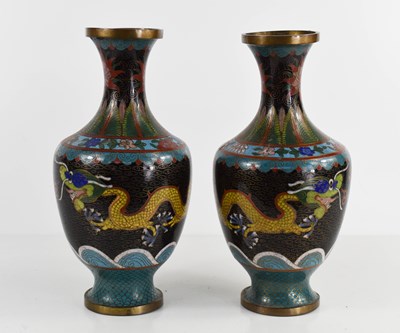 Lot 12 - A pair of Chinese cloisonne vase, bases...
