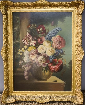 Lot 275 - A still life of flowers, with a beetle to the...