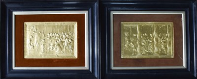 Lot 252 - A pair of gilt plaster relief modelled plaques,...