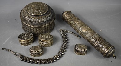 Lot 152 - A group of white metal Indonesian lidded boxes,...