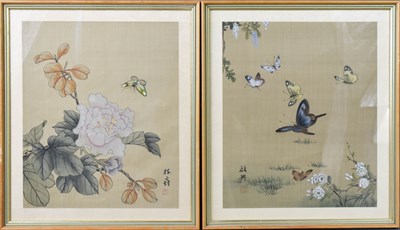 Lot 251 - A pair of Japanese gouache on linen paintings,...