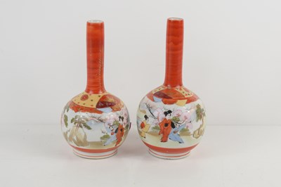 Lot 54 - A pair of Japanese Satsuma ware bottle vases,...