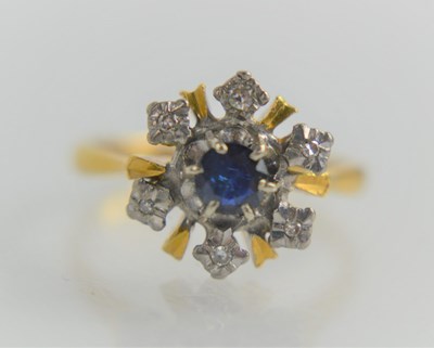 Lot 177 - An 18ct gold sapphire and diamond ring, set...