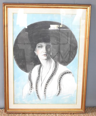 Lot 427 - An arresting portrait of a lady in a black hat,...