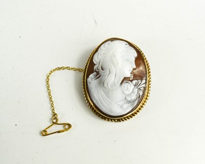 Lot 66 - A 9ct gold set cameo pendant brooch, with rope...