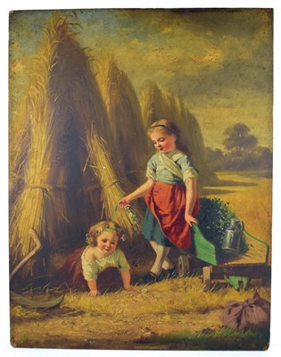 Lot 430 - A mid-Victorian oil on panel of two young...