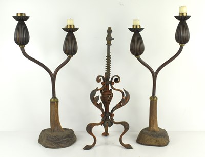 Lot 454 - A pair of mid century candlesticks of abstract...