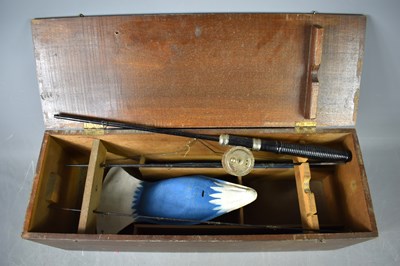 Lot 393 - A vintage rod and reel bird decoy or scarer,...