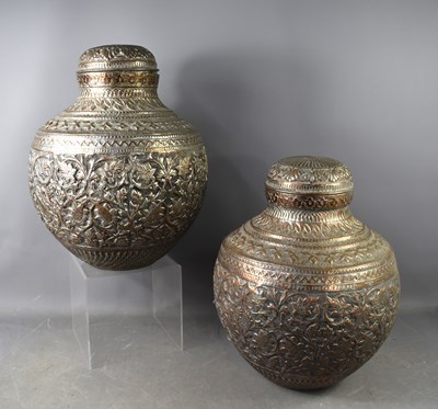 Lot 383 - A pair of silvered copper Iranian/Middle...