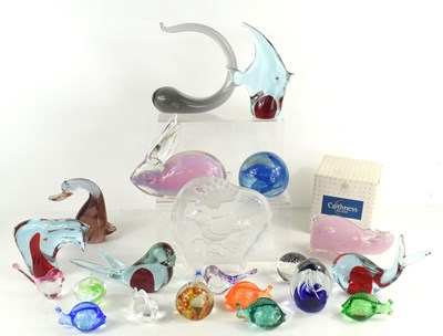 Lot 321 - A group of glass paperweights and animal...