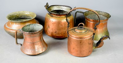 Lot 367 - A group of copper on metal vessels of various...