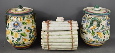 Lot 288 - Two Italian ceramic jars decorated with birds...