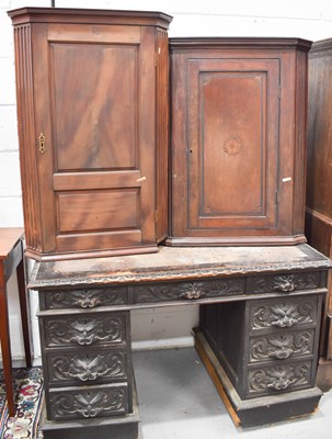 Lot 479 - An antique oak pedestal desk, each drawer...