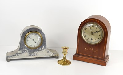 Lot 400 - An Arts and Crafts pewter mantle clock, of...