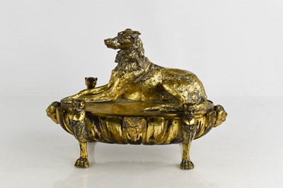 Lot 211 - A 19th century gilt bronze inkstand, the cover...