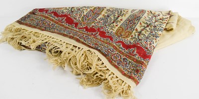 Lot 181 - A vintage paisley shawl on a cream ground,...