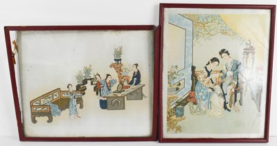 Lot 220 - Two Chinese hand painted silk pictures,...