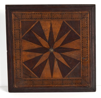 Lot 207 - A 19th century parquetry inlaid cribbage board,...