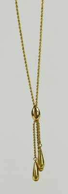 Lot 95 - A 14ct gold necklace with three teardrop...