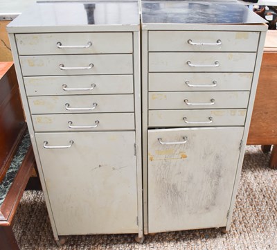 Lot 464 - Two wooden filing cabinets, painted grey with...