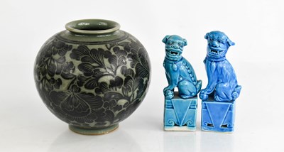 Lot 154 - Two blue glazed pottery Chinese dogs of fo,...
