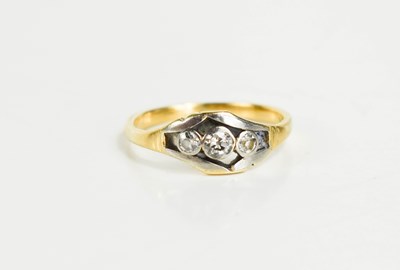 Lot 170 - A vintage 18ct gold ring set with three old...