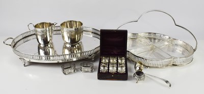 Lot 383 - A pair of silver salts, of rectangular pierced...